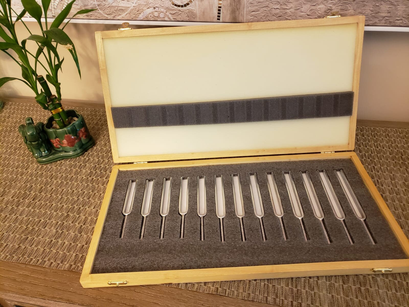 Tuning Fork Set of 13 Chromatic Heavy Made in Steel packed in WOODEN Box Heavy Duty - Thecosmicaccess