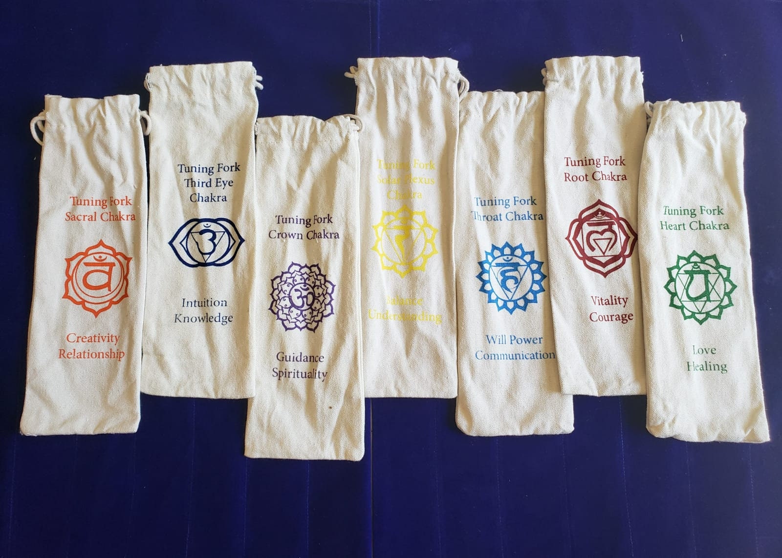 Chakra Gold Color Unweighted Tuning Fork Set with Individual Chakra Marked Bags and Mallet - Thecosmicaccess