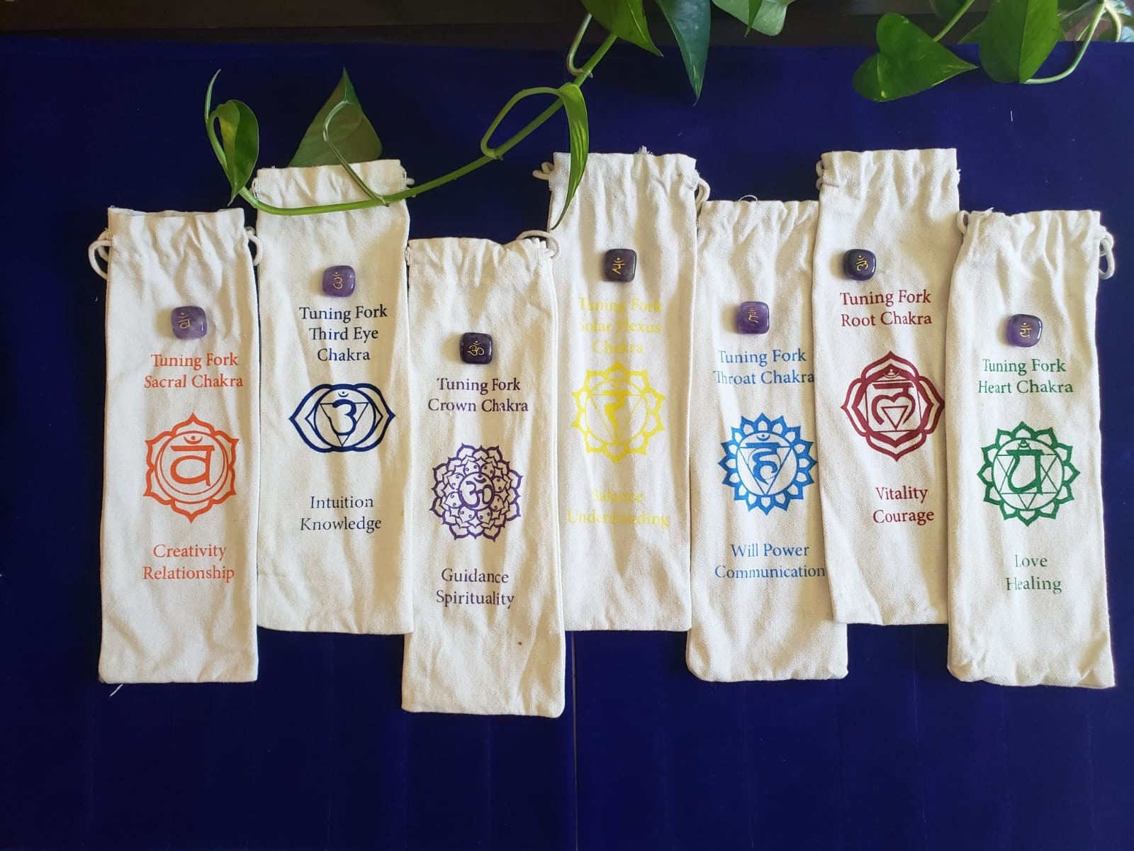 Chakra Gold Color Unweighted Tuning Fork Set with Individual Chakra Marked Bags and Mallet - Thecosmicaccess