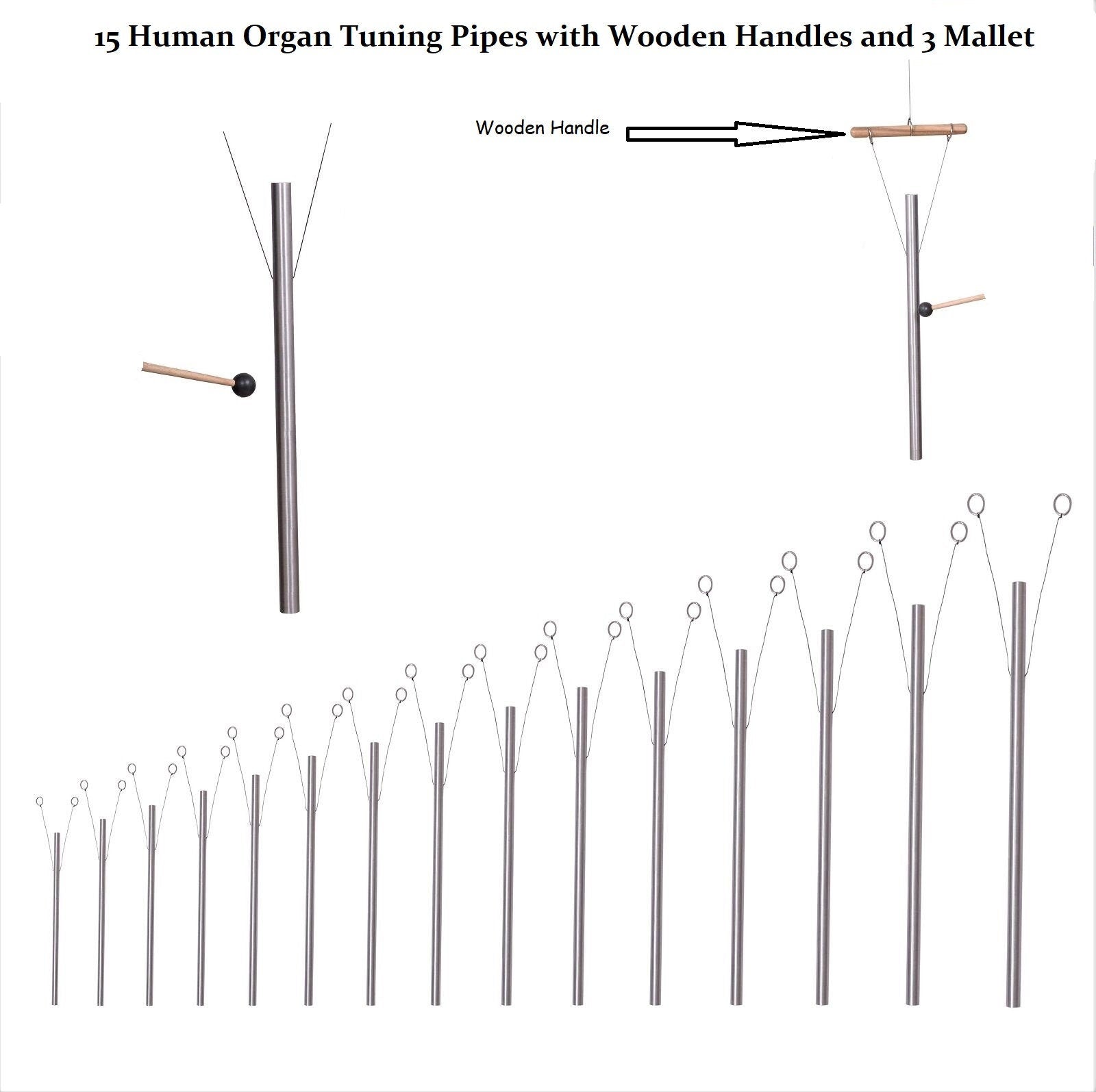 15 Human Organ Healing Tuning Pipes with Wood Hand Stands and 3 Mallets - Louder than Tuning Forks - Thecosmicaccess