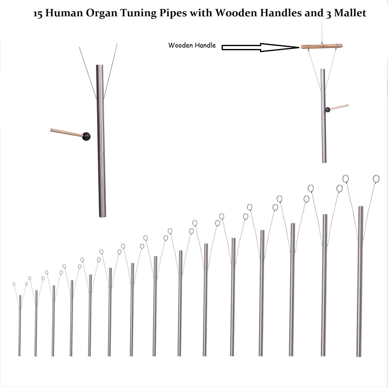 15 Human Organ Healing Tuning Pipes with Wood Hand Stands and 3 Mallets - Louder than Tuning Forks - soundhealers