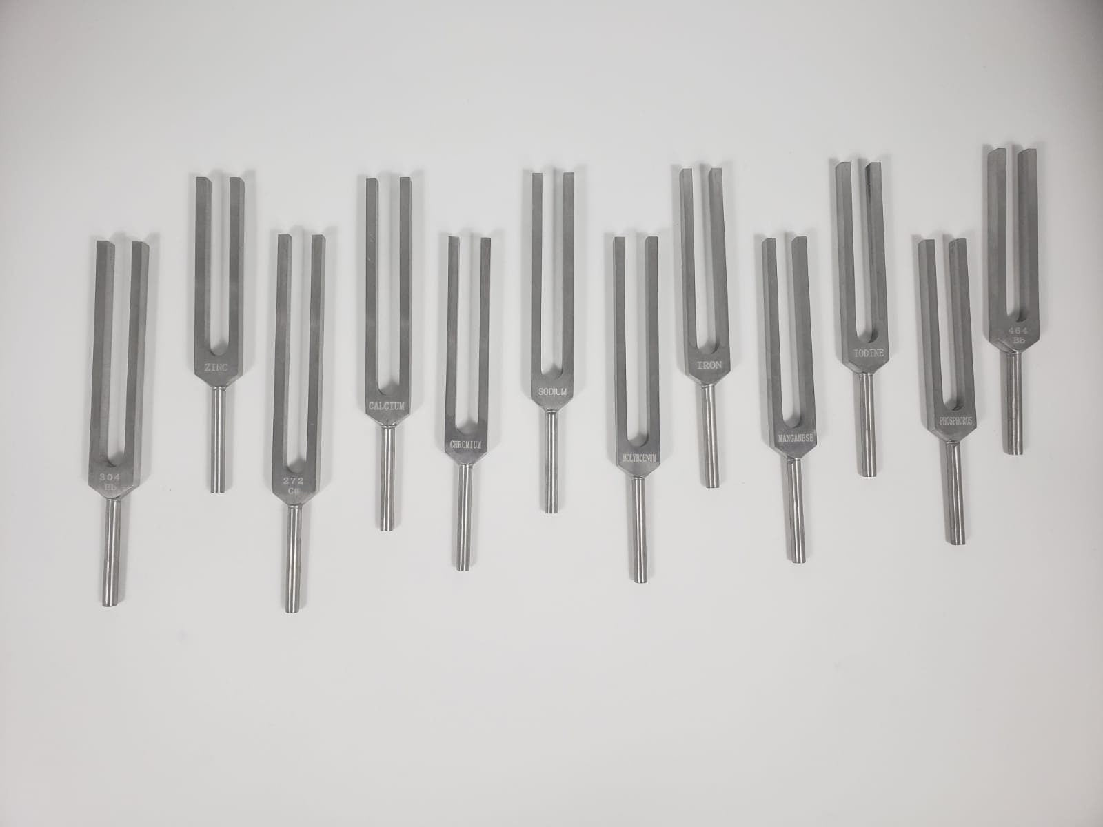 Set of 12 Mineral Nutrients Human Deficiency Unweighted Tuning Forks with Mallet and Velvet Pouch - Thecosmicaccess