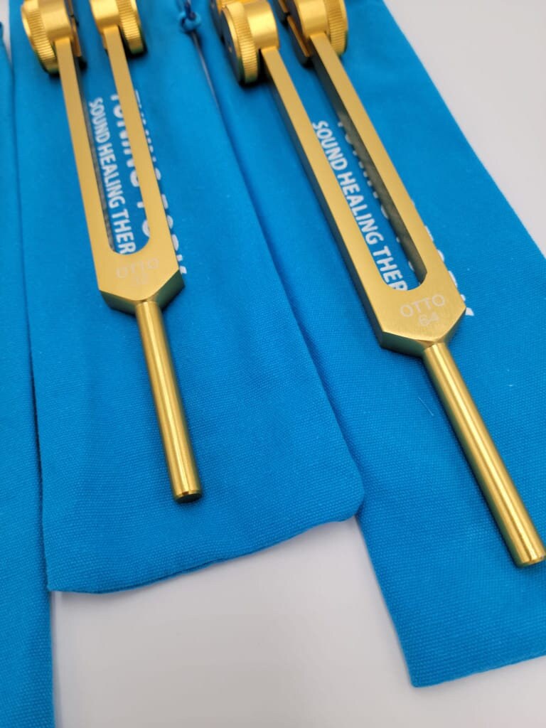 Professional Otto Tuners Weighted 4 Tuning Forks 32 Hz 48 Hz 64 Hz and 128 Hz with Velvet Bag and Striker - Thecosmicaccess