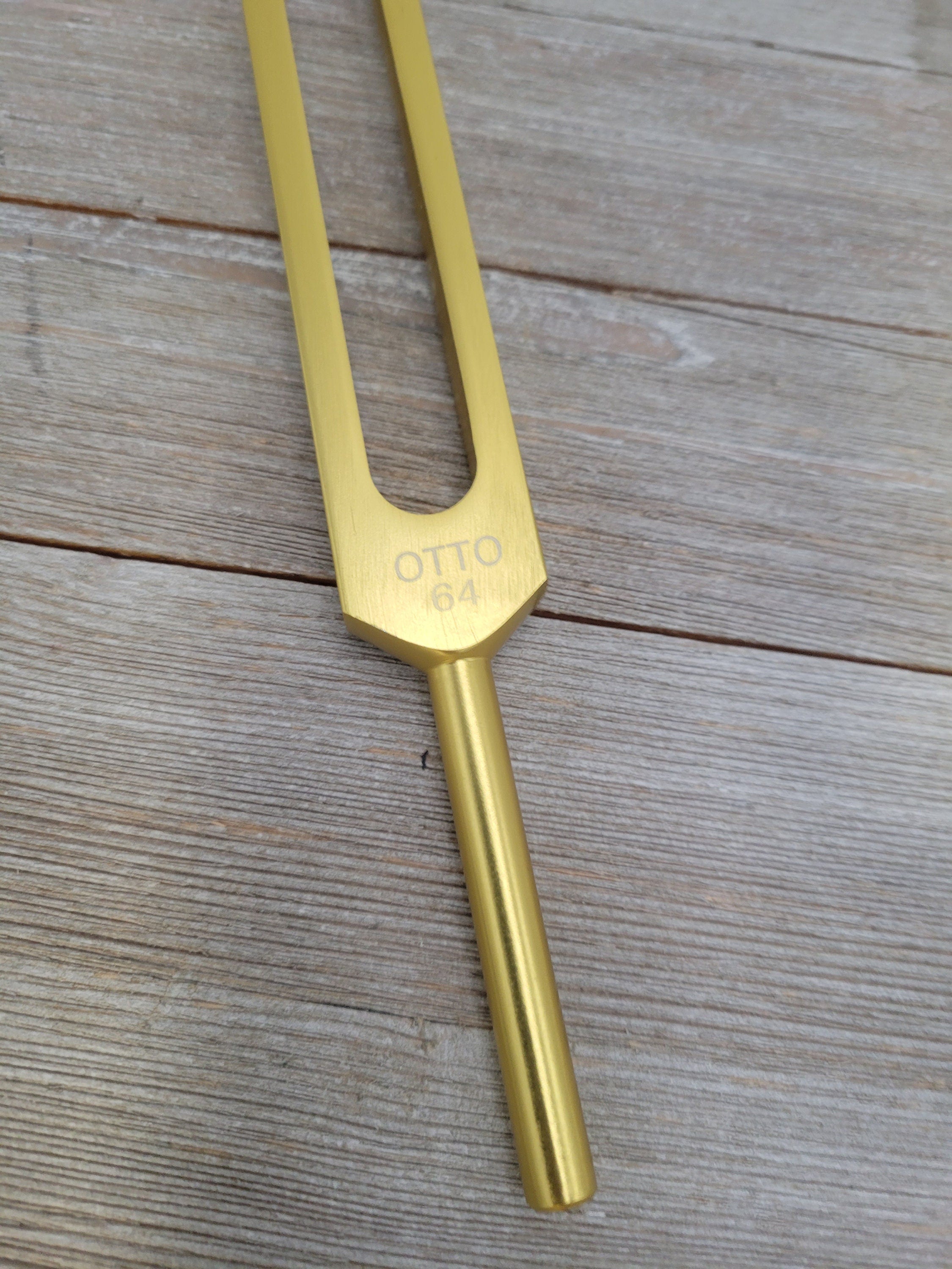 Gold Finish 64Hz Weighted Otto Tuning Fork with Mallet and Storage bag - Thecosmicaccess