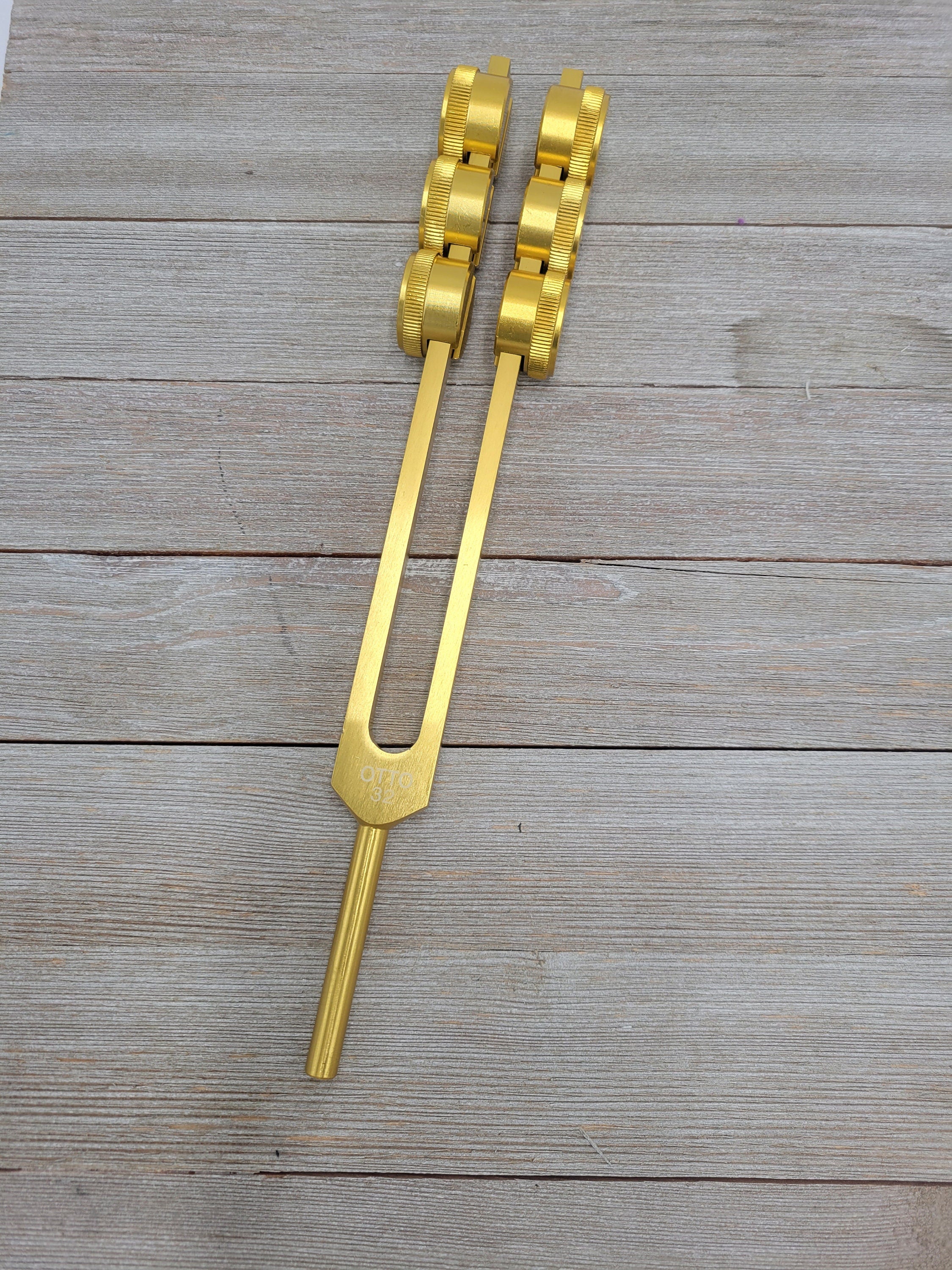 Gold Finish 32Hz Weighted Otto Tuning Fork with Mallet and Bag - Thecosmicaccess
