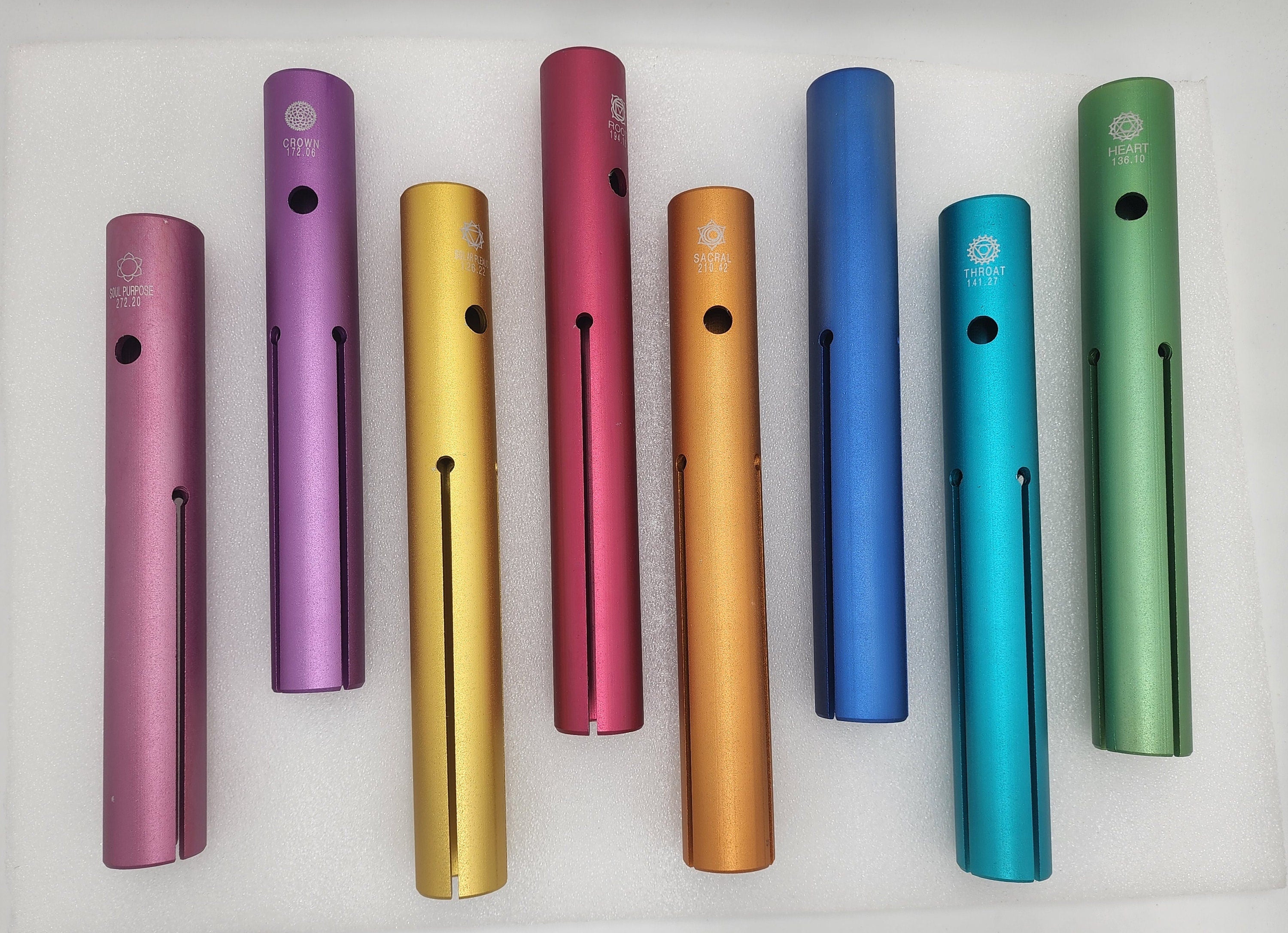 8 Chakra Full Set of Tuning Pipes Wah Wah Tubes Includes SOUL PURPOSE with 8 Mallets LOUDER than Tuning Forks - Thecosmicaccess