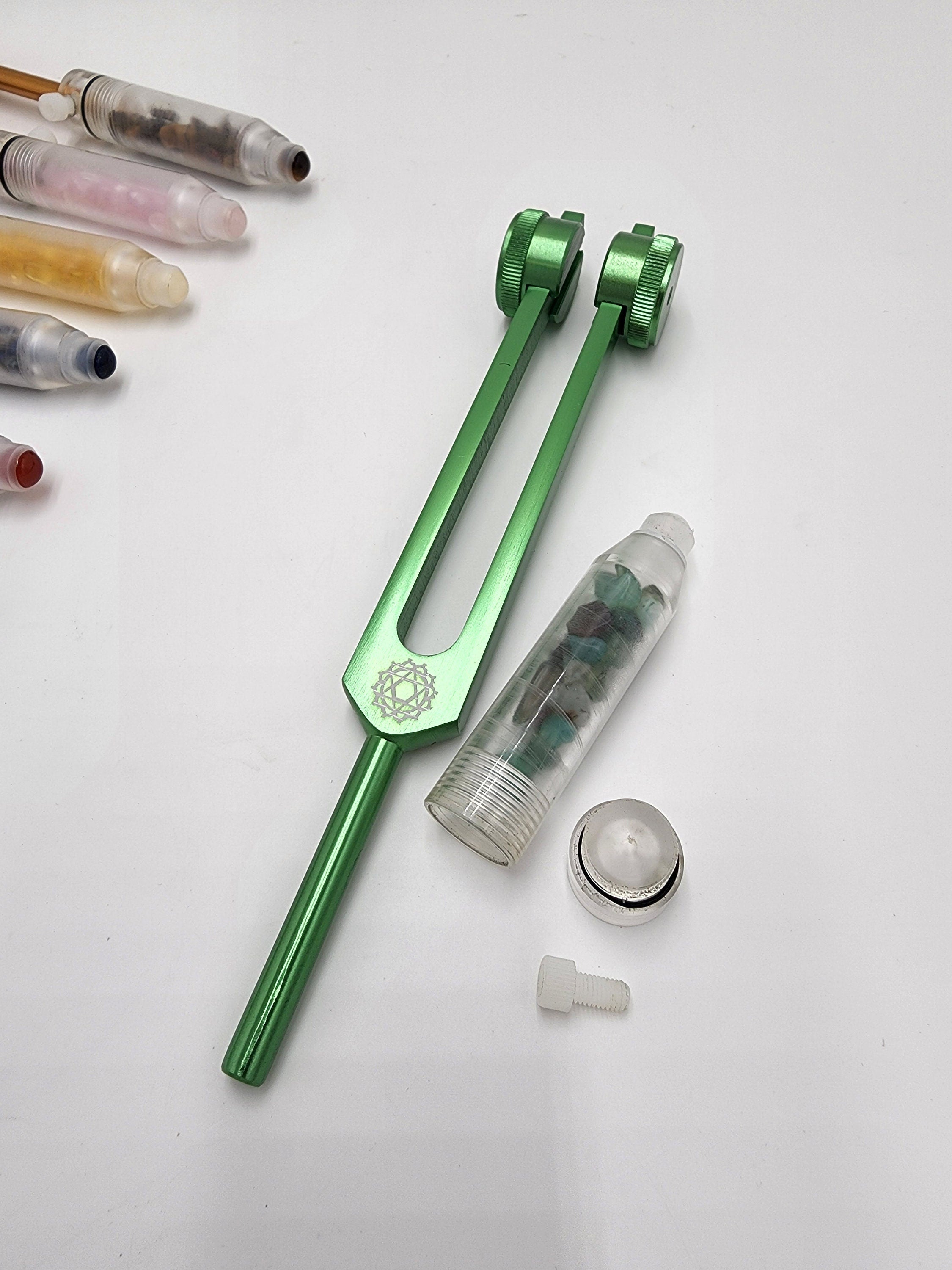 Chakra Weighted Tuning Fork Set of 8 w/ Acrylic Gem Fused removable Wand for Oil Massage Acupressure Alternative Therapy Healing Relaxation - Thecosmicaccess