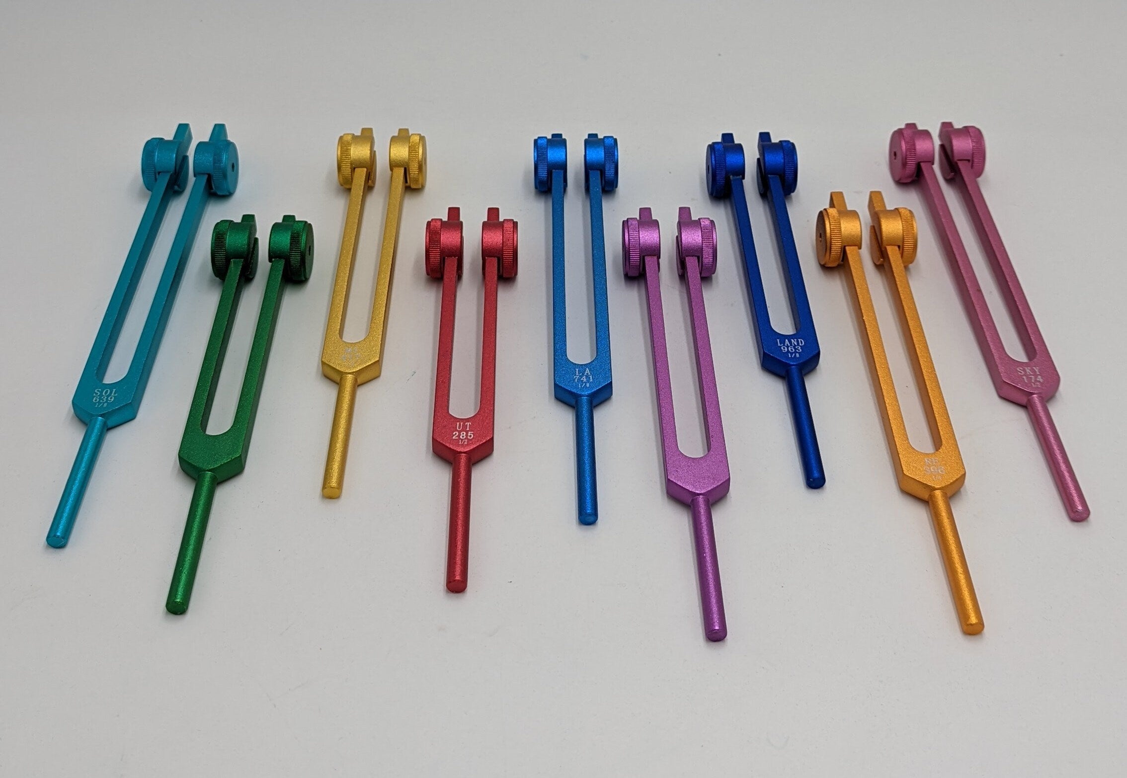 Sacred Solfeggio Weighted Tuning Forks Set of 9 DNA Repair with Striker and Individual Bags - Thecosmicaccess