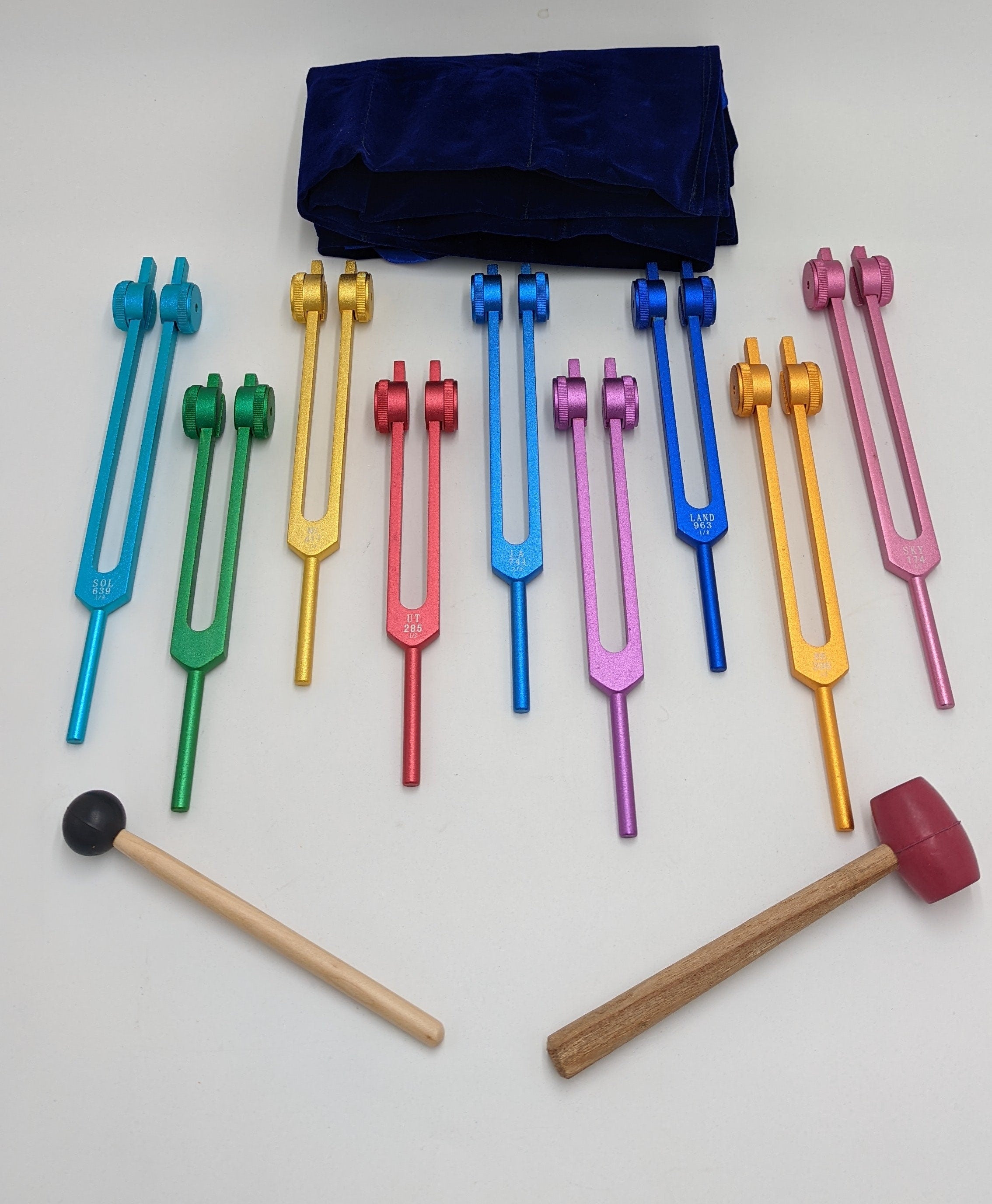 Sacred Solfeggio Weighted Tuning Forks Set of 9 DNA Repair with Striker and Individual Bags - Thecosmicaccess