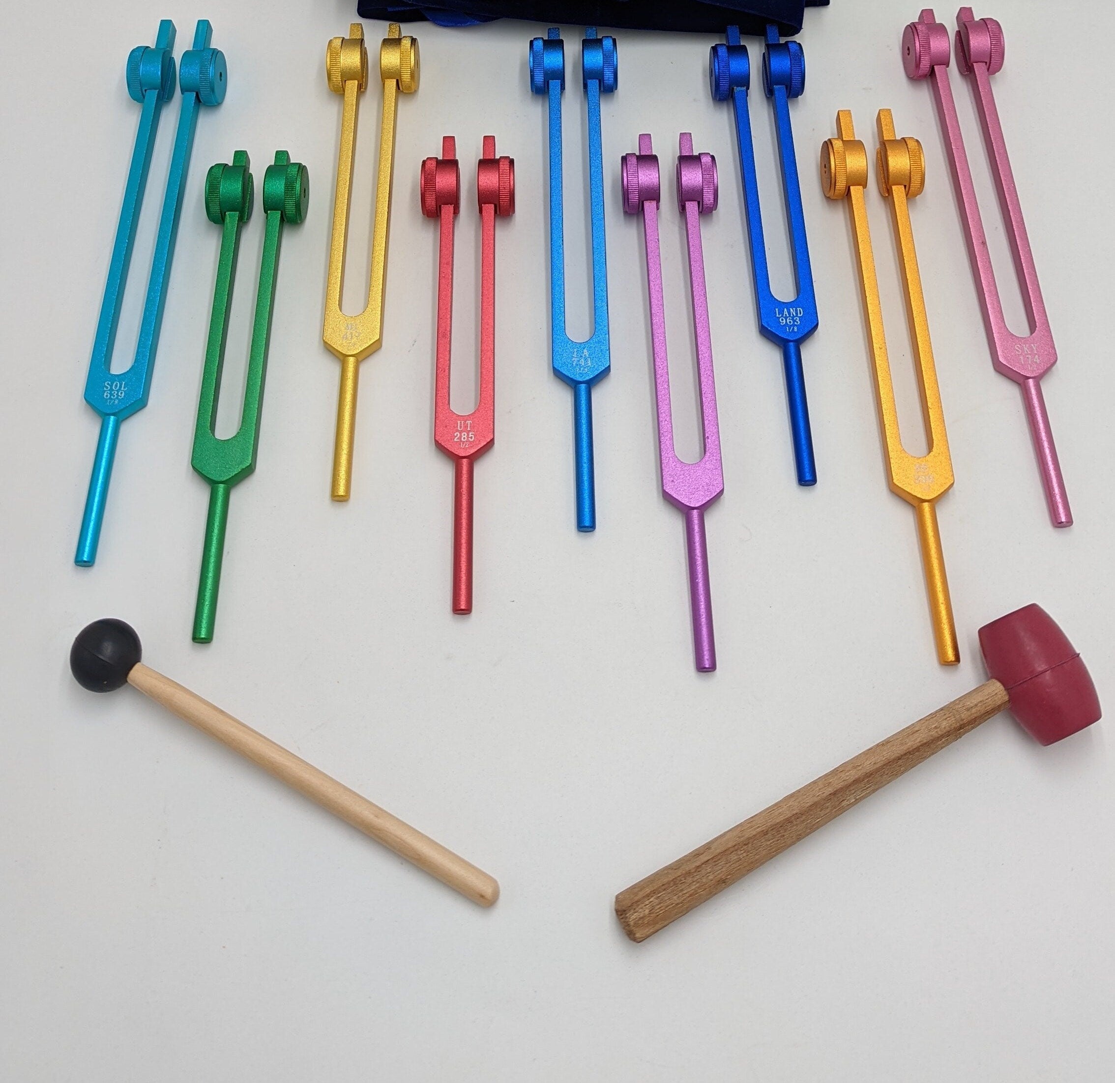 Sacred Solfeggio Weighted Tuning Forks Set of 9 DNA Repair with Striker and Individual Bags - Thecosmicaccess