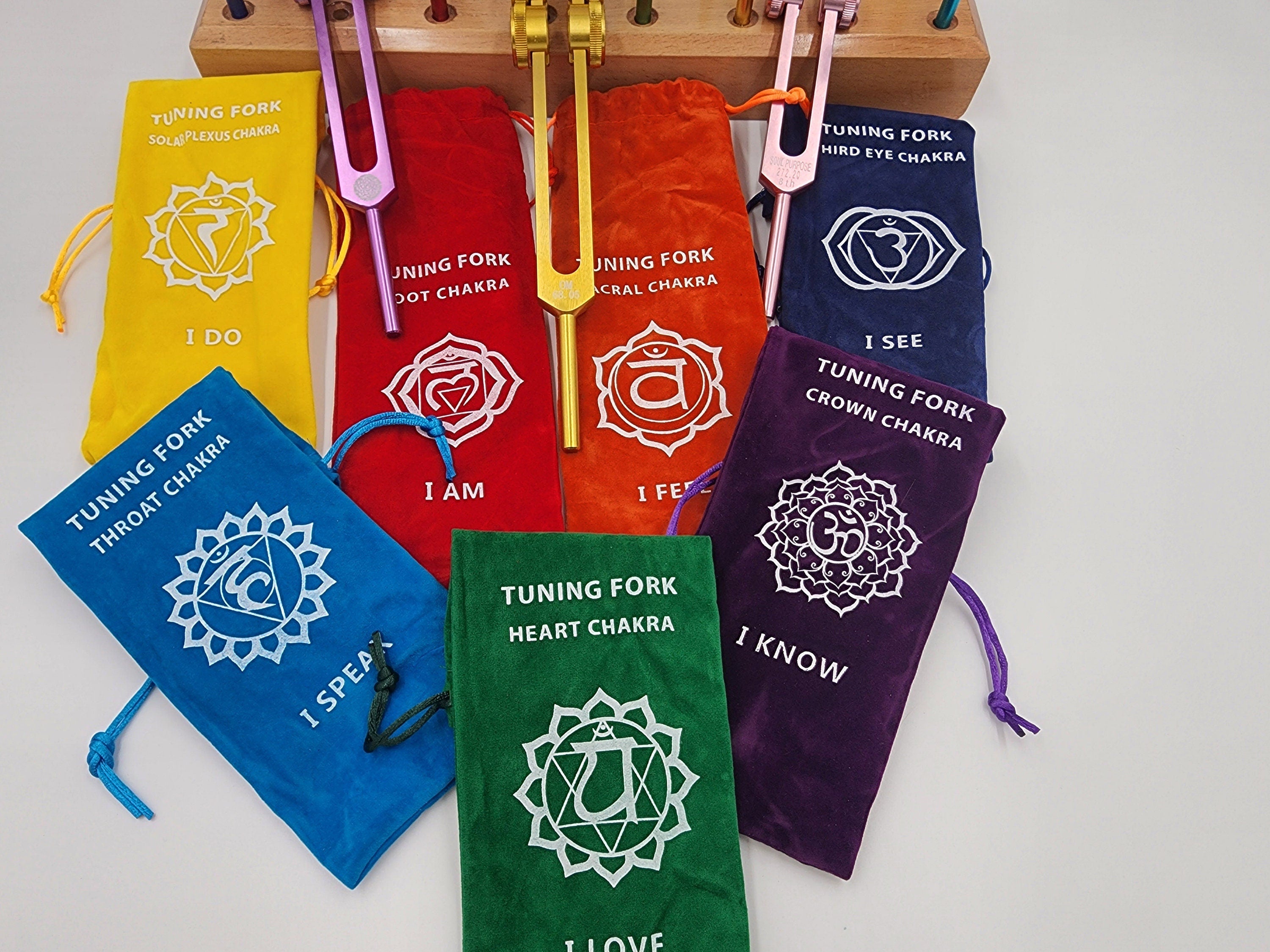 17 Set Solfeggio and Chakra Weighted Tuning Fork Set Tuned .25 Hz for Biofield Therapy Sound Healing with 24 Hole WOODEN STAND - Thecosmicaccess