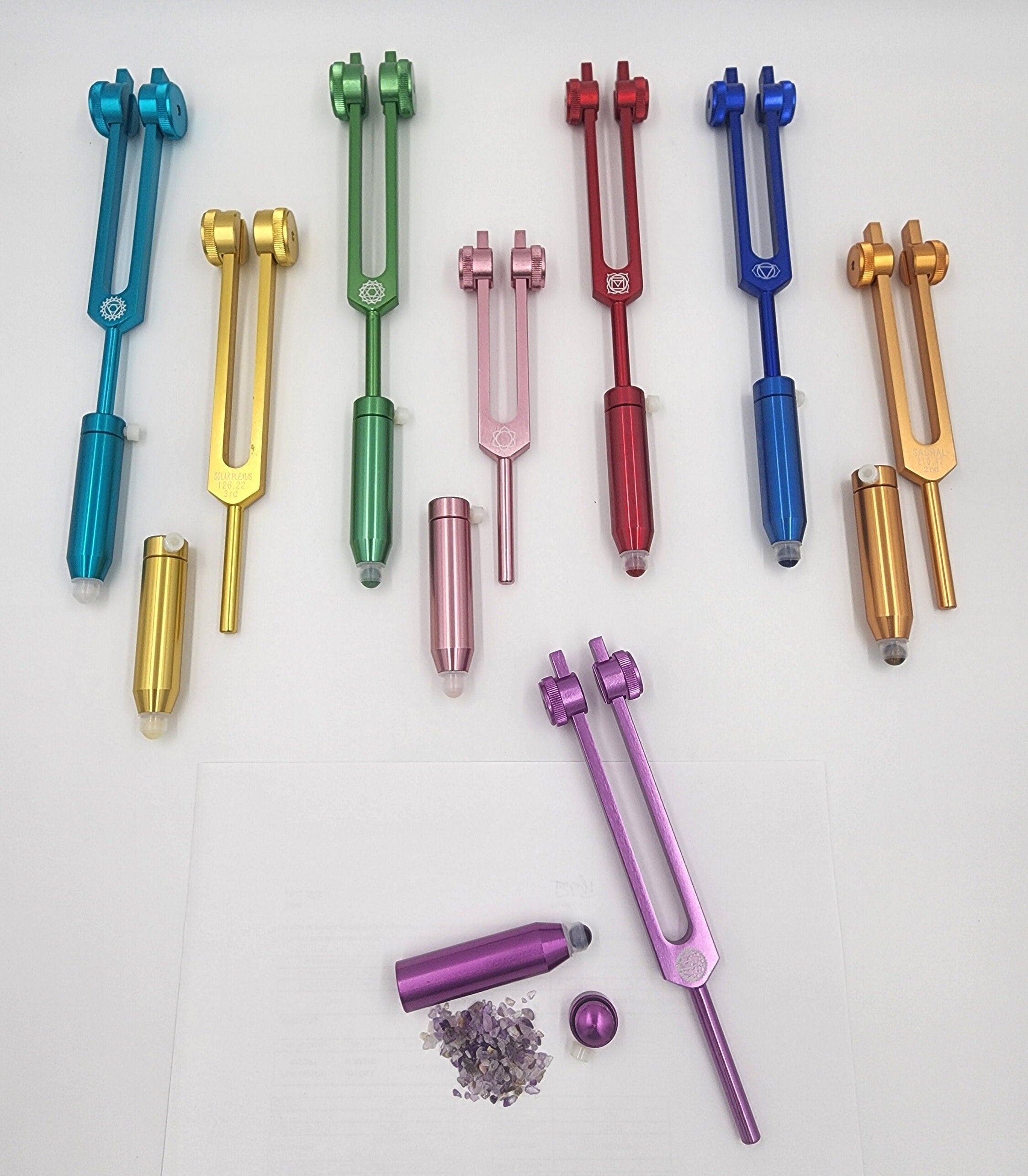 Handle Extensions and 9pc Chakra Weighted - Essential Oil Application with Gemstones - Acupressure, Aromatherapy, Sound Healing - Thecosmicaccess