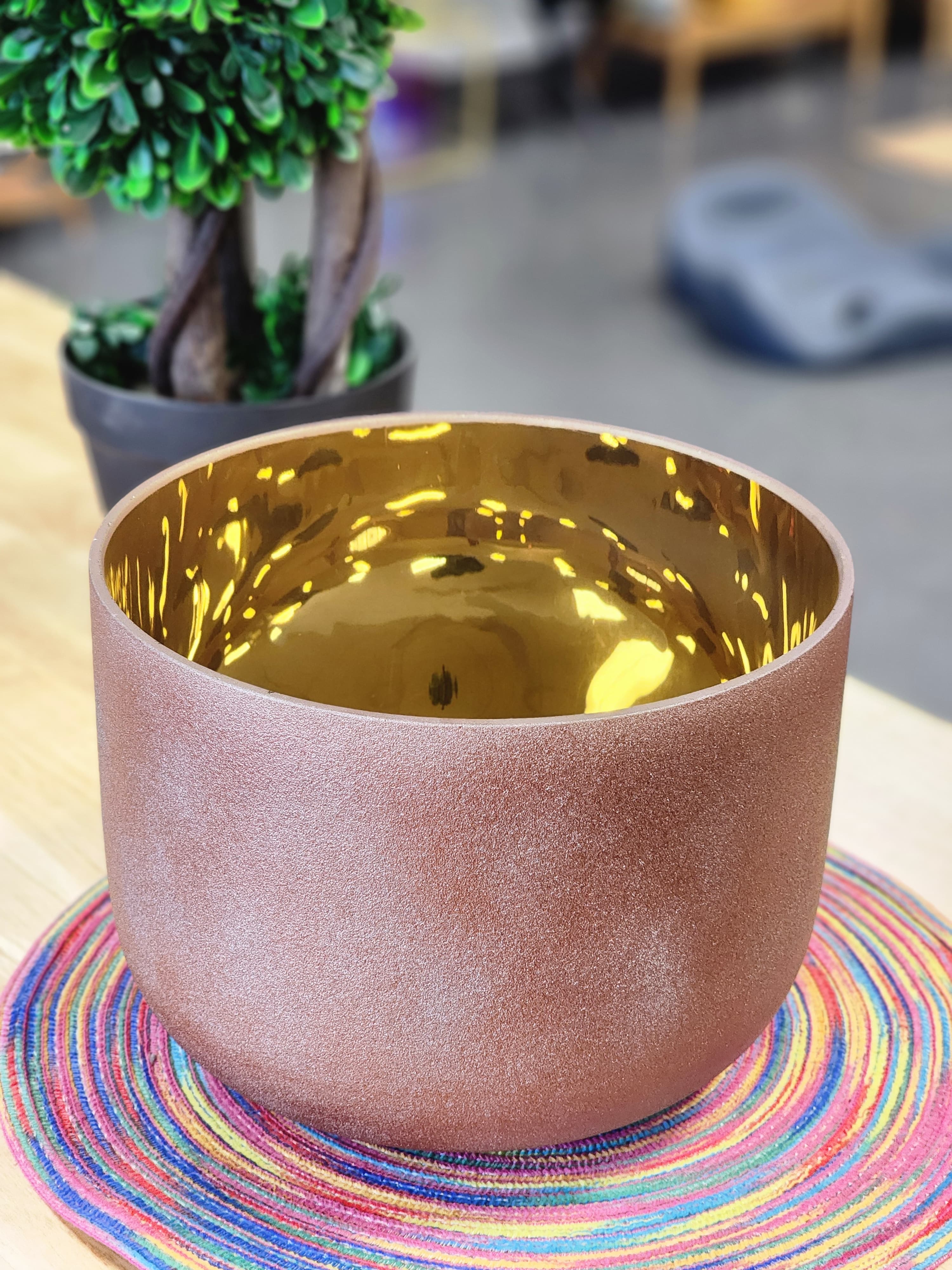 Inner Gold Plated 10" inch E Note Solar Plexus Crystal Singing Bowl with Striker and O-ring