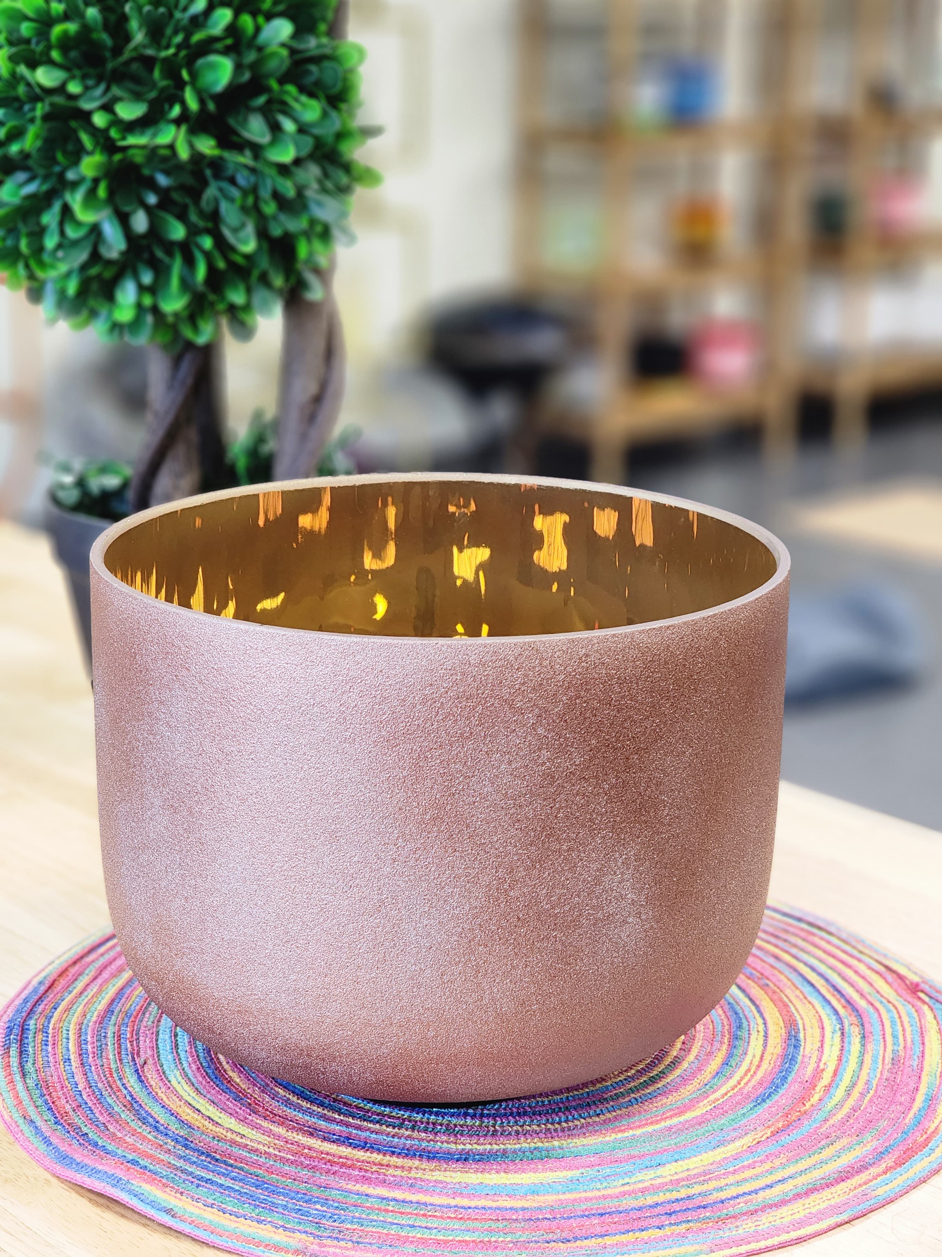 Inner Gold Plated 10" inch E Note Solar Plexus Crystal Singing Bowl with Striker and O-ring