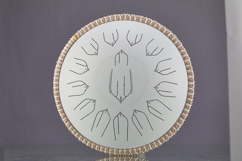 White 14-Inch Titanium Singing Drum in D-Major (432Hz) – Notes: #F3, G3, A3, B3, #C4, D4, E4, #F4, G4, A4, B4, #C5, D5, E5, #F5