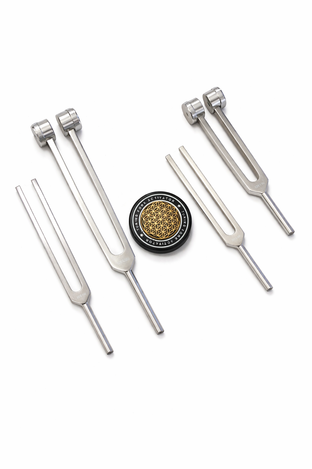 Premium Set of 4 Tuning Forks - Weighted 128Hz and 136.1Hz, Unweighted 256Hz, and 384Hz includes Activator