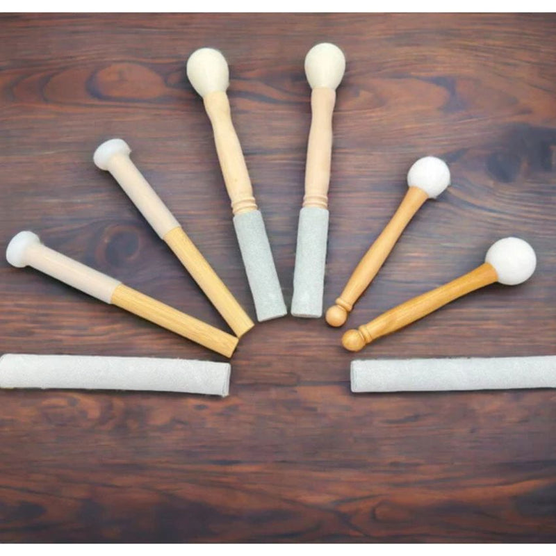 Crystal Singing Bowl Mallet Collection: Rubber, Bamboo, Suede and Combination of Rubber and Suede Mallets for Crystal Singing Bowls