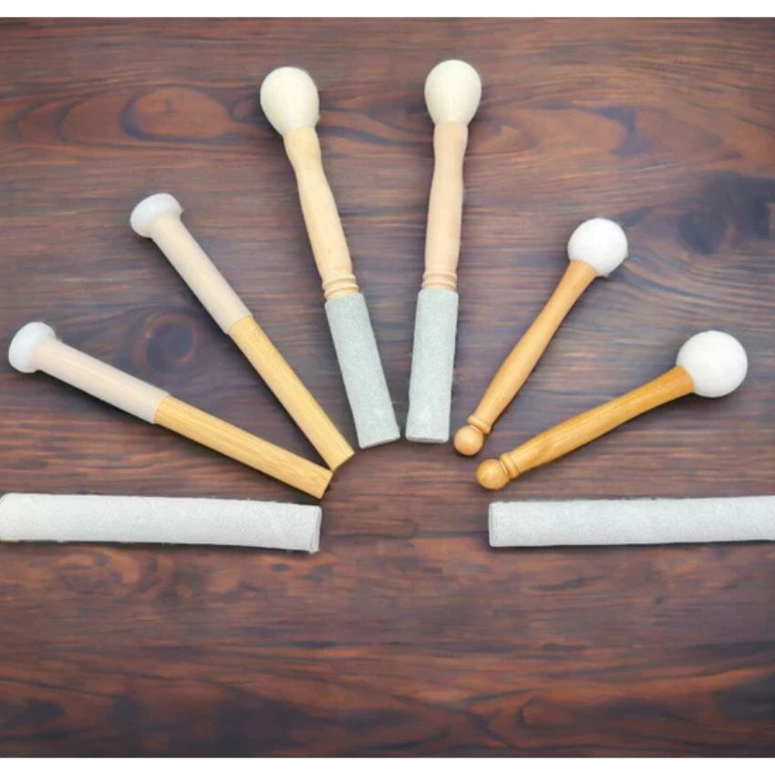 Crystal Singing Bowl Mallet Collection: Rubber, Bamboo, Suede and Combination of Rubber and Suede Mallets for Crystal Singing Bowls