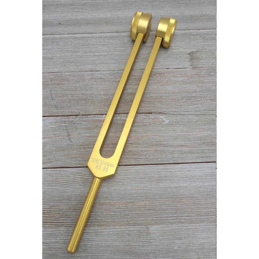 Gold Color Weighted 93.96 Hz Schumann Resonance Tuning Fork with Mallet and Bag