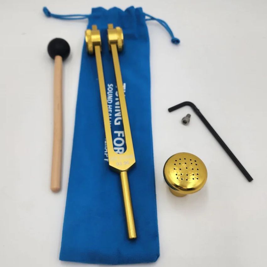 Gold Schumann Resonance Tuning Fork - 93.96 Hz - Sonic Slider with Mallet and Bag