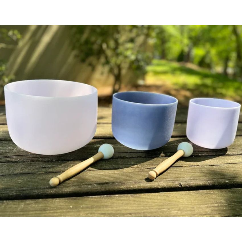 Healing Harmony Gem fused Crystal Singing Bowls Complete Set comes with Strikers, Mallets, O-Rings and Secure padded Cases