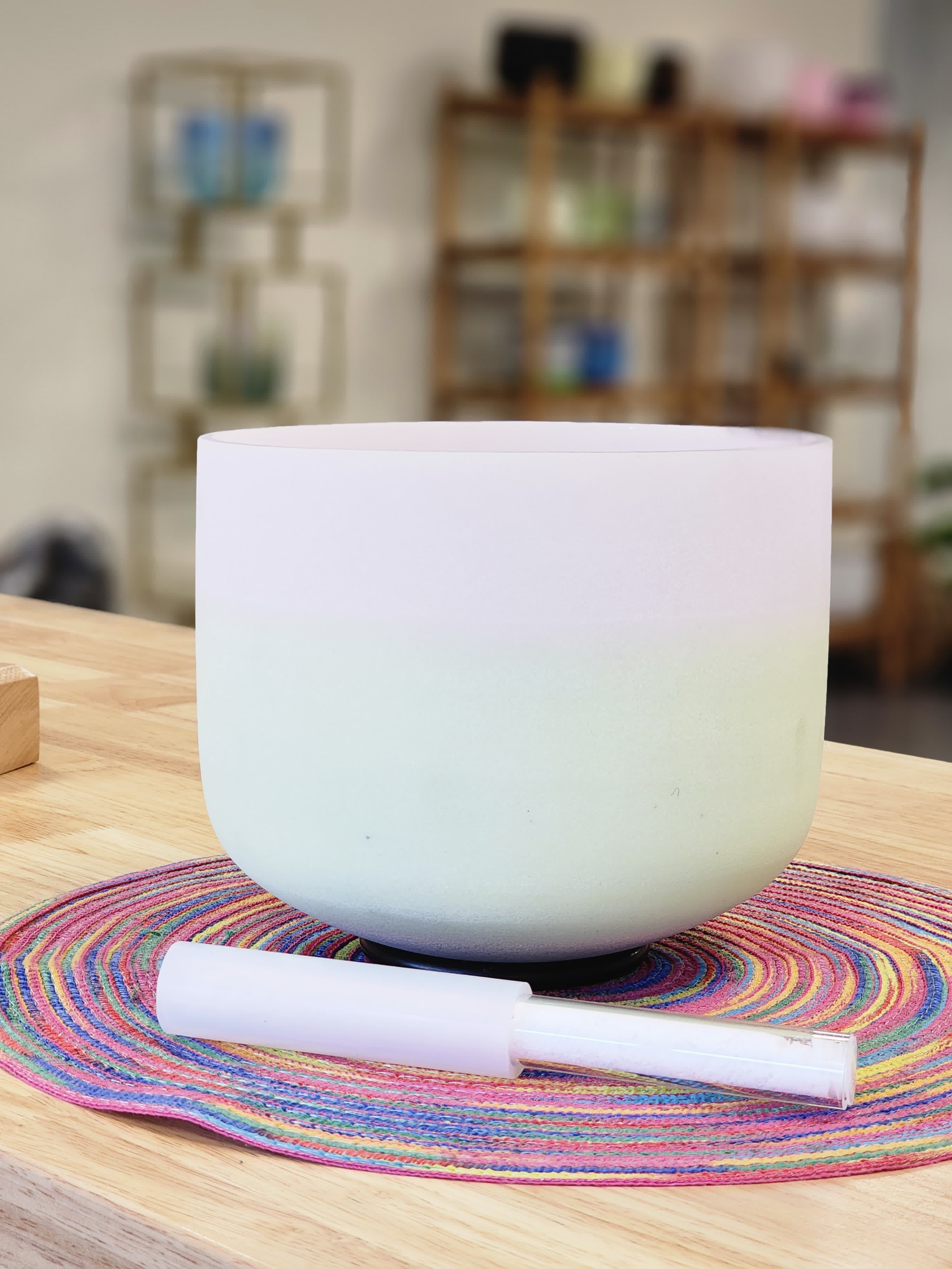 Rare Morganite Citrine Lapiz Lazuli Gem Fused 8 inch C Note Crystal Singing Bowl with Selenite filled Crystal Striker