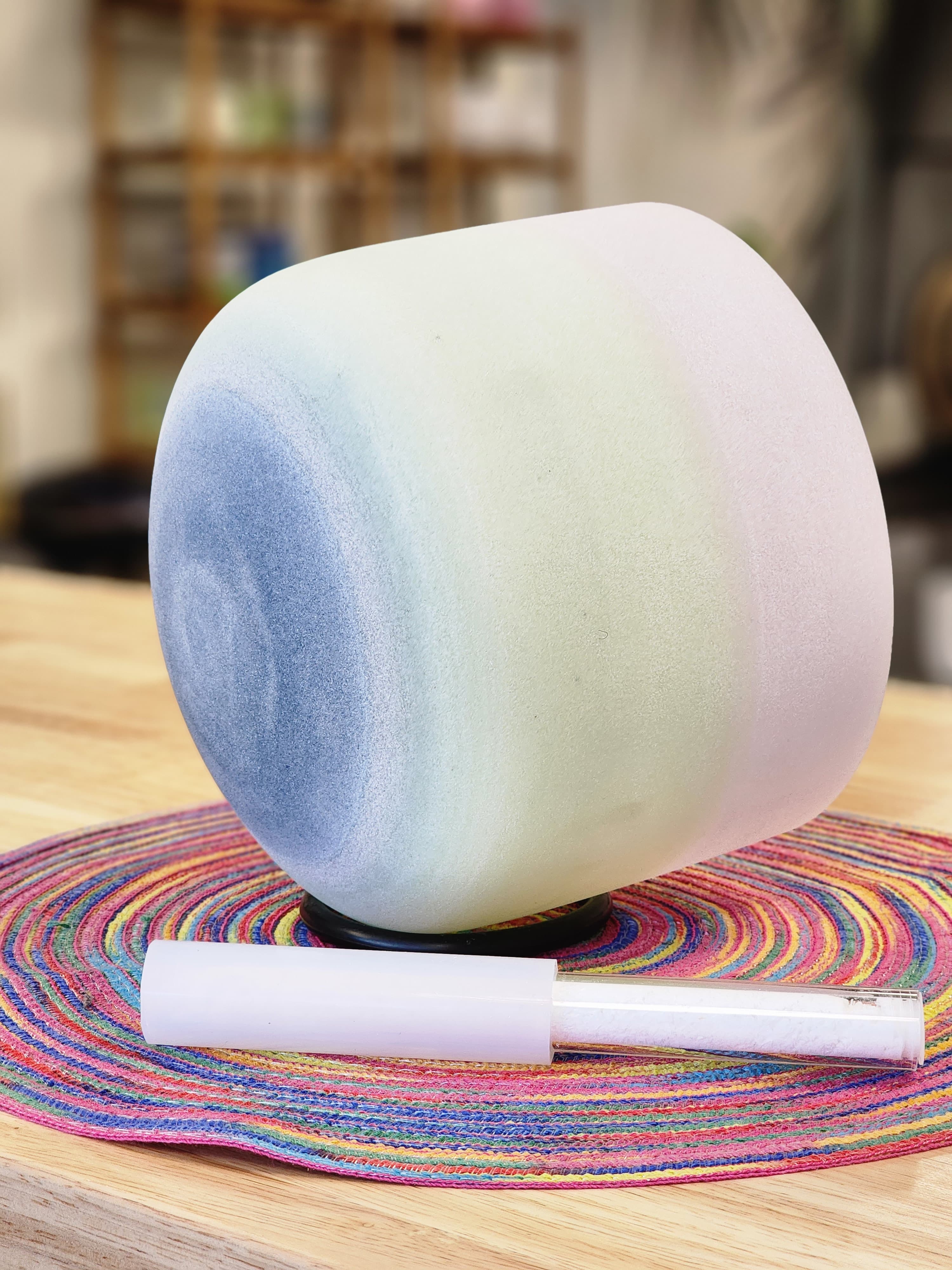 Rare Morganite Citrine Lapiz Lazuli Gem Fused 8 inch C Note Crystal Singing Bowl with Selenite filled Crystal Striker