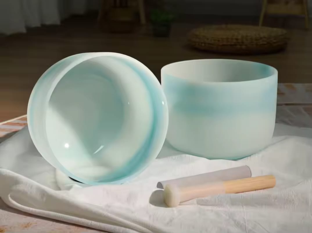 Binaural Beats Theta Pair – 432 Hz F Note Ocean Aura Opalescent Crystal Singing Bowls (12″)