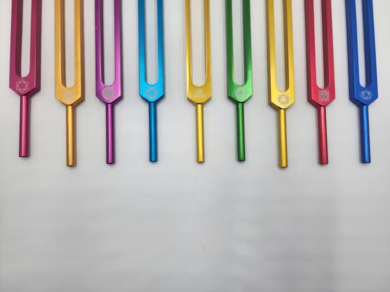 Professional Chakra Unweighted Color Coded Tuning Forks Set of 9