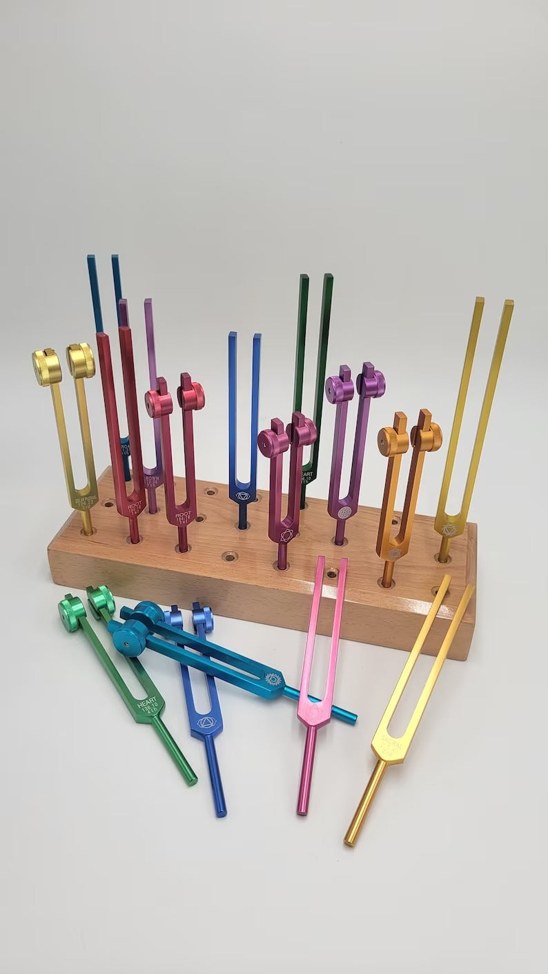 Heavy Duty Sturdy Professionally hand crafted Wooden Tuning Fork Stand - 9-Hole or 24-Hole Display Stands for Sound Healing Tools - Thecosmicaccess