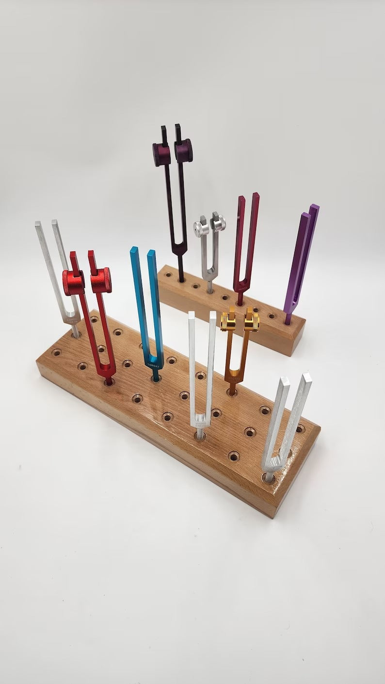 Heavy Duty Sturdy Professionally hand crafted Wooden Tuning Fork Stand - 9-Hole or 24-Hole Display Stands for Sound Healing Tools - Thecosmicaccess