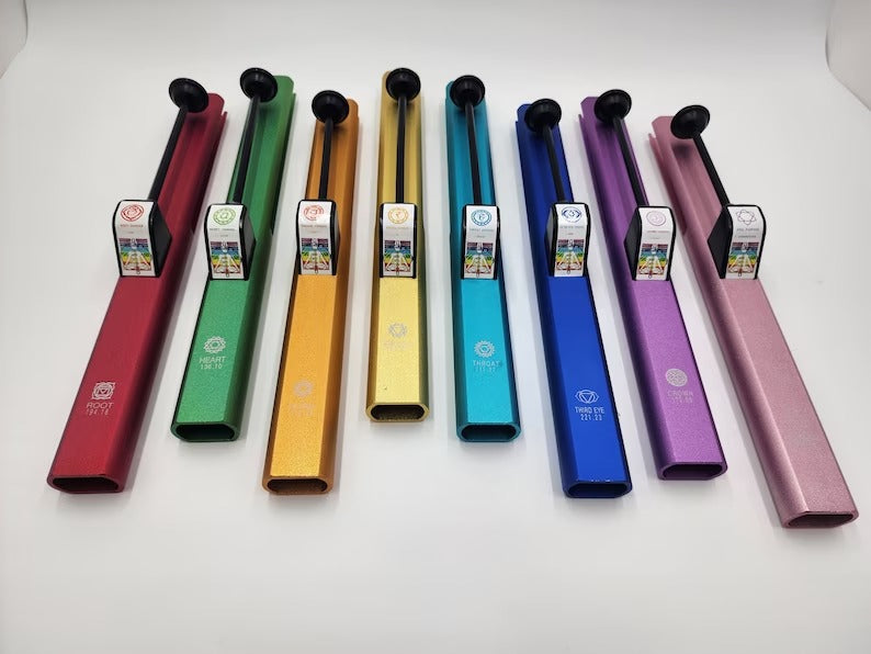Harmonize Your Energy: The Complete Set of 8 Chakra Self Knock with Encased Die Cast Metal Container - Thecosmicaccess
