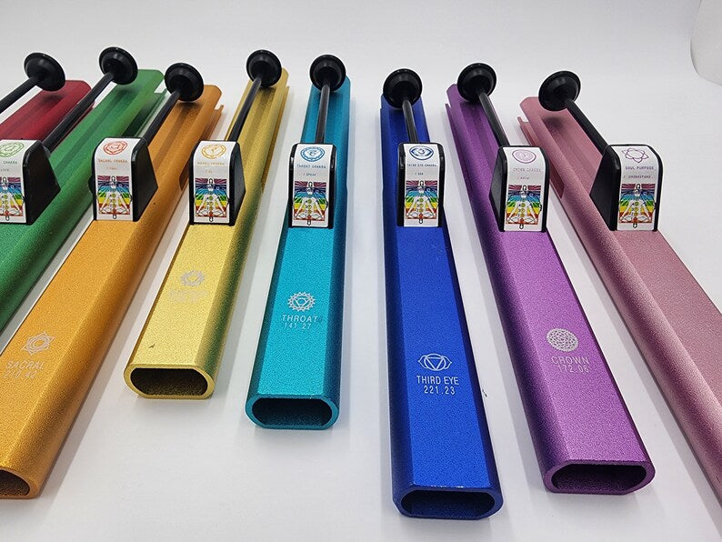 Harmonize Your Energy: The Complete Set of 8 Chakra Self Knock with Encased Die Cast Metal Container - Thecosmicaccess