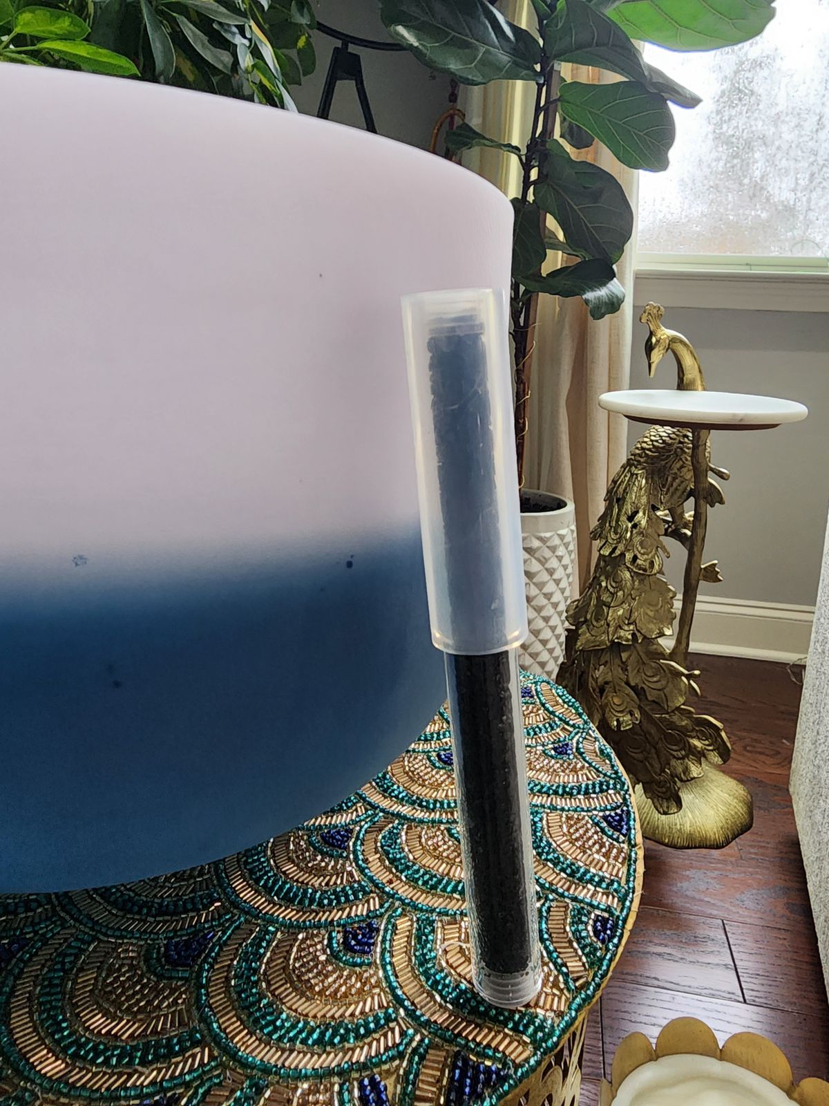 432Hz 12 inches Morganite & Lapiz Lazuli Gem Fused Crystal Singing Bowl with Padded Case and Crystal filled Striker