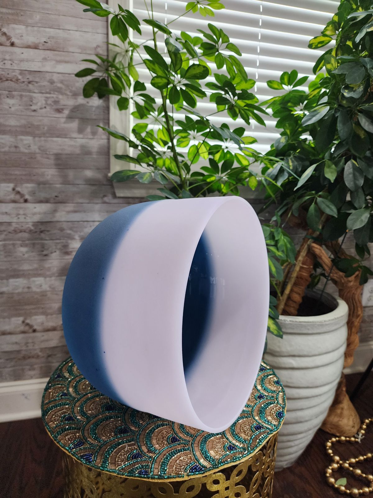 432Hz 12 inches Morganite & Lapiz Lazuli Gem Fused Crystal Singing Bowl with Padded Case and Crystal filled Striker