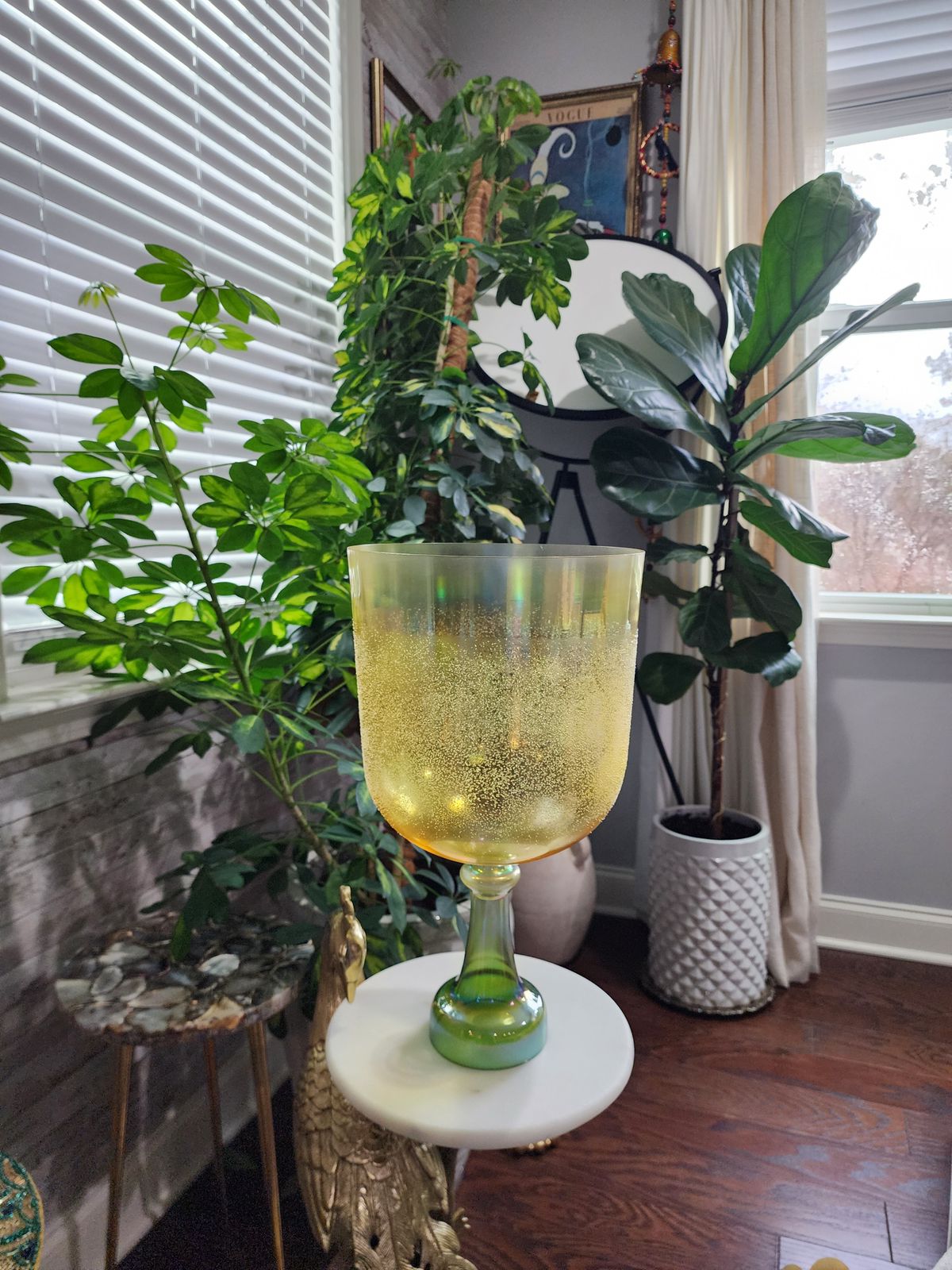 9.3" Citrine Emerald Gem Fused  Holy Grail Chalice with Padded Case and Suede Striker