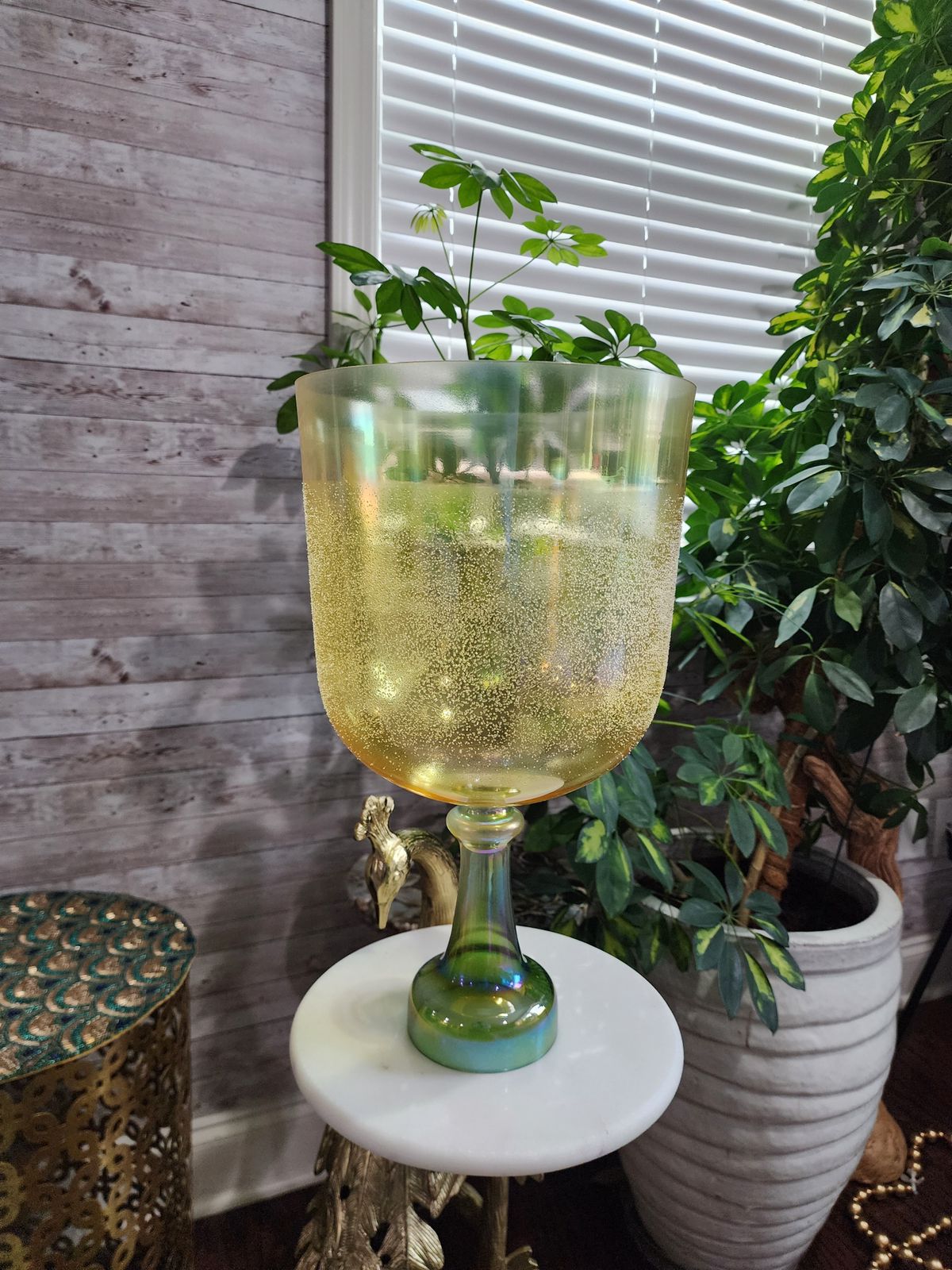 9.3" Citrine Emerald Gem Fused  Holy Grail Chalice with Padded Case and Suede Striker