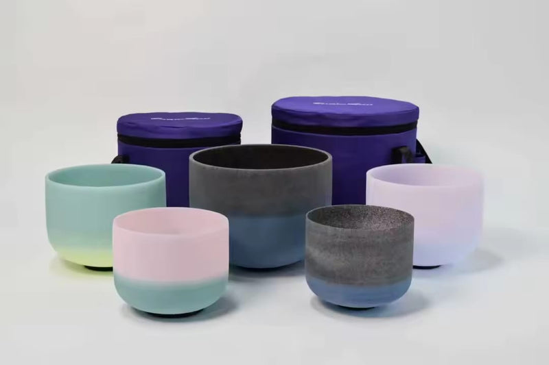 Double Gem Fused Solfeggio 285Hz 174hz 396Hz 471Hz and 528Hz Singing Bowl Set of 5 with padded Secure Case Strikers and O-rings