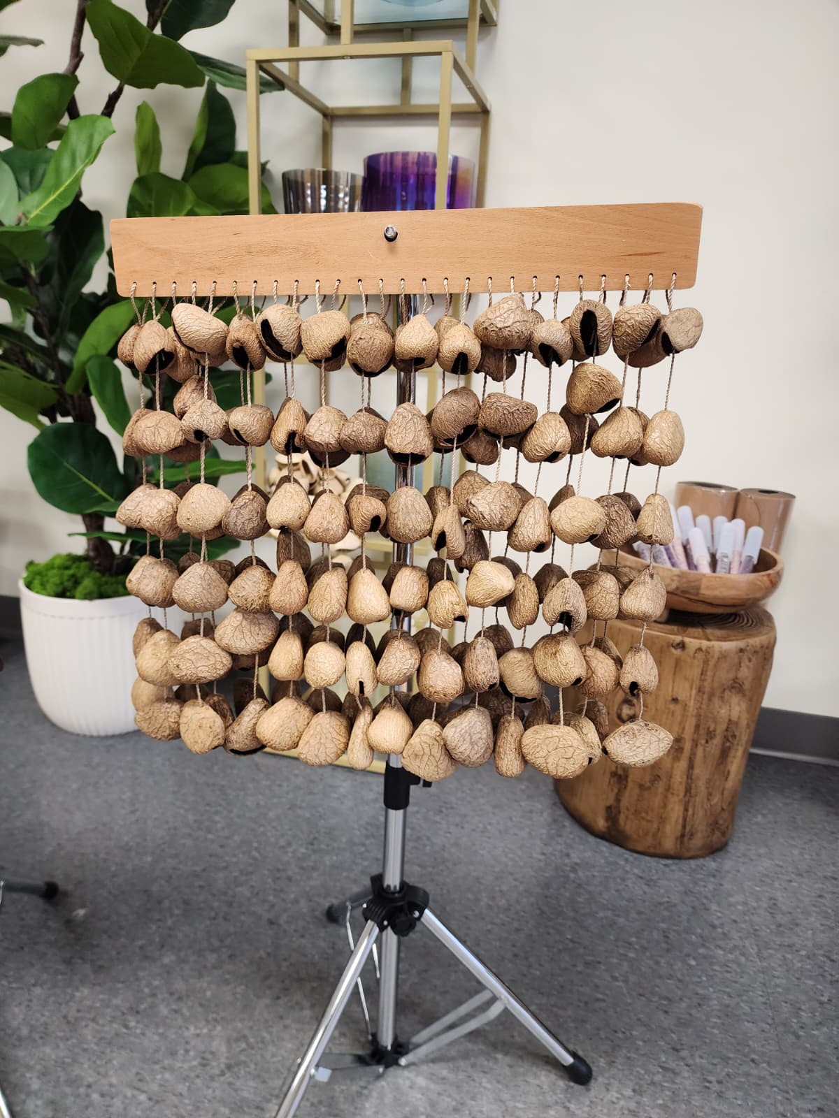 Panji Seed Fruit Shell Meditation Hand Rattle Chimes with Stand
