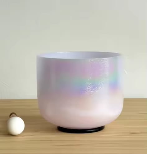 Rose Quartz + Amethyst Double Gem Platinum Infused Crystal Singing Bowl with Padded Case and Striker
