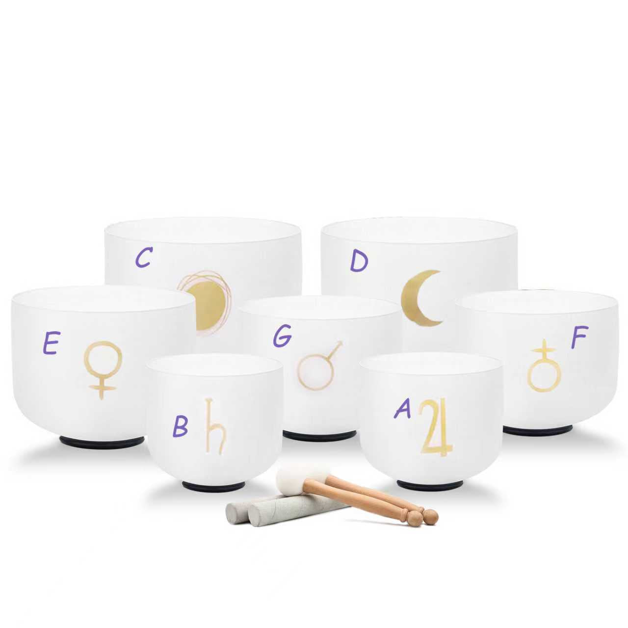 Planetary 432Hz Perfect Pitch 7 Chakra Crystal Singing Bowl Set with Padded Secure Cases, Strikers and O-rings