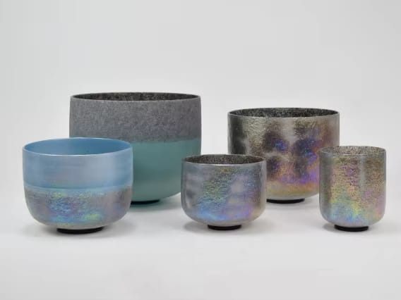 Rare Meteorite and Platinum Fused Crystal Singing Bowl Set