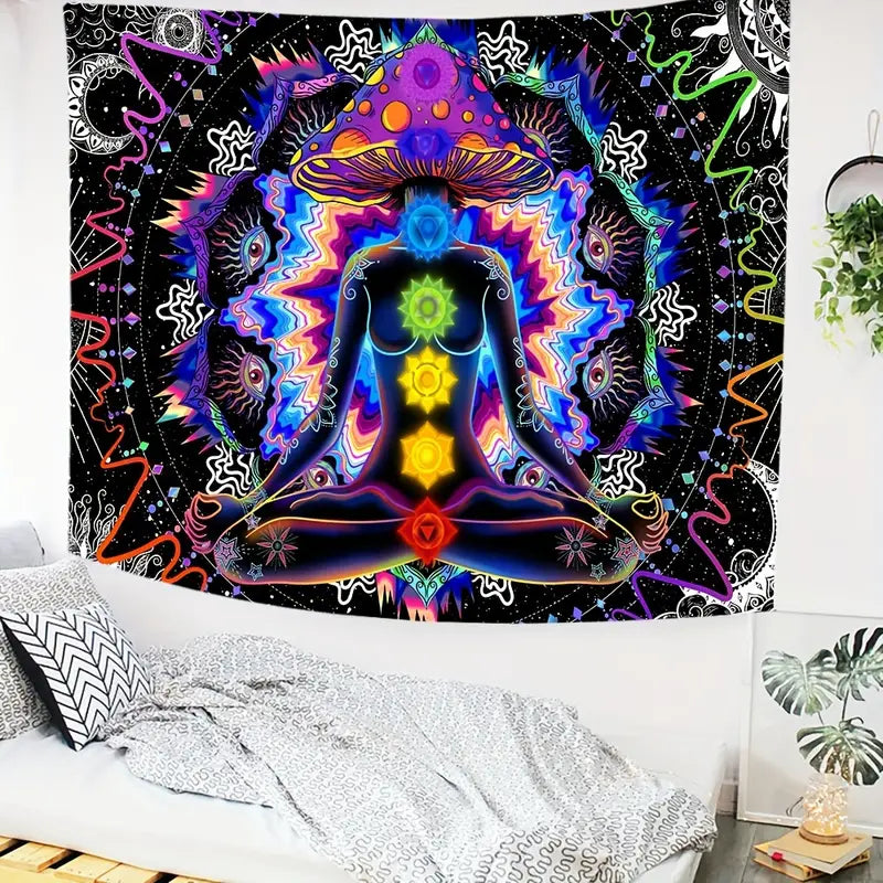 1pc Hippie-Inspired Colorful Seven Chakra Tapestry - Soft Peach Skin Wall Hanging For Bedroom, Living Room, Dorm Decor - Indoor Home Decoration