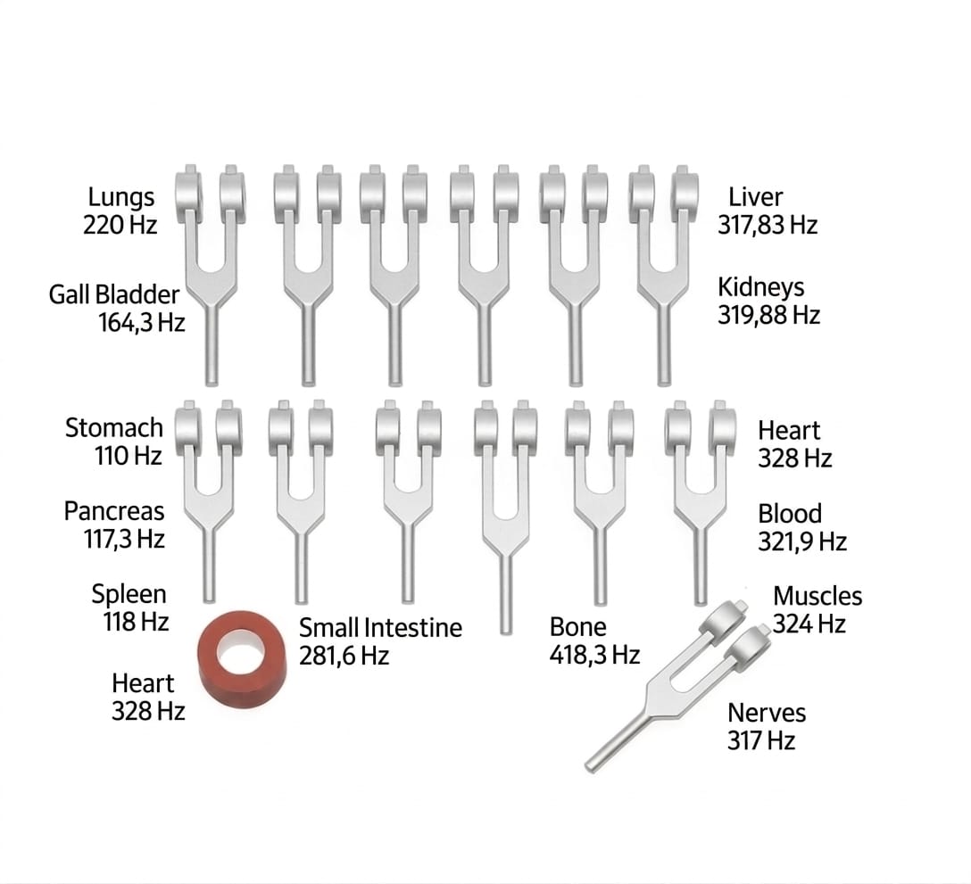 Human Organ Set of 15 Tuning Forks with Bag and Activator/Striker