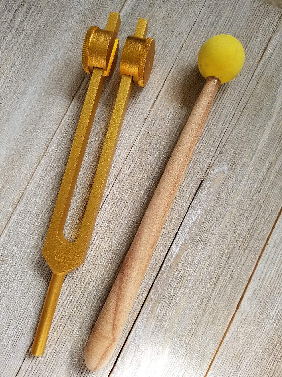 Gold Color Om 136.1 Tuning Fork for Healing for Reducing Stress and Pain from Inflammation, Meditation with STRIKER and BAG