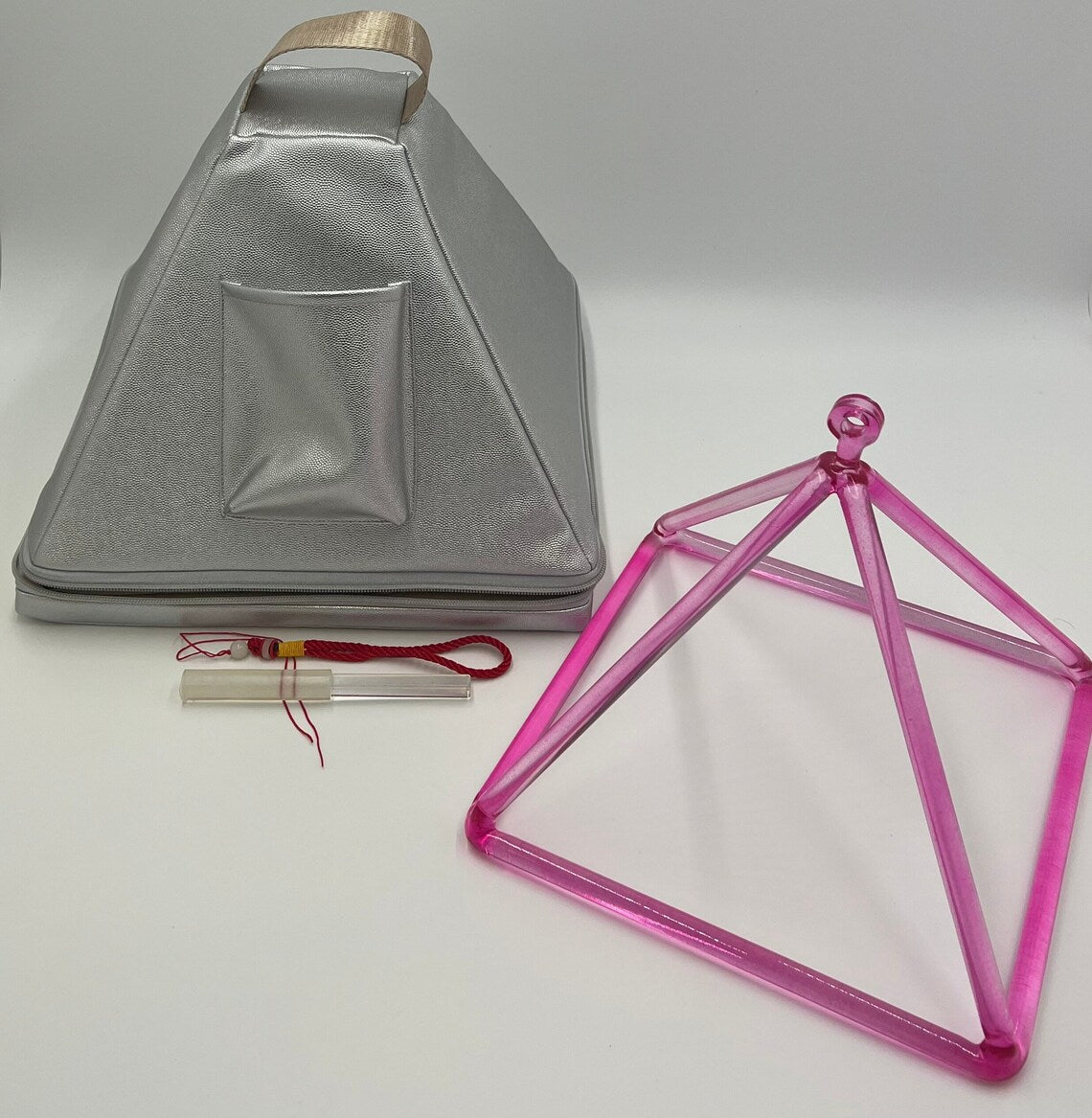 Rare 10" Light Color Rose Pink Crystal Singing Pyramid With Carrying CASE And Crystal Rubber Mallet Love, Compassion, and Emotional Balance