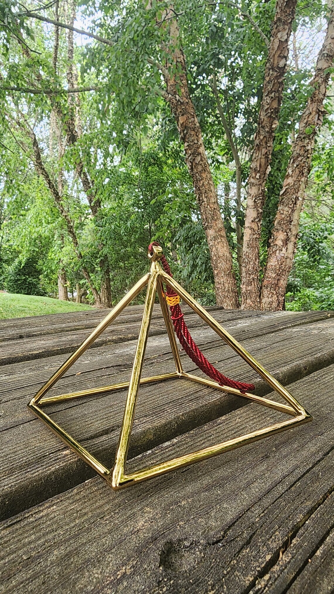 Rare Handcrafted Powerful Transformative 6 Inch Gold Titanium Crystal Singing Pyramid for Sound Healing and Meditation