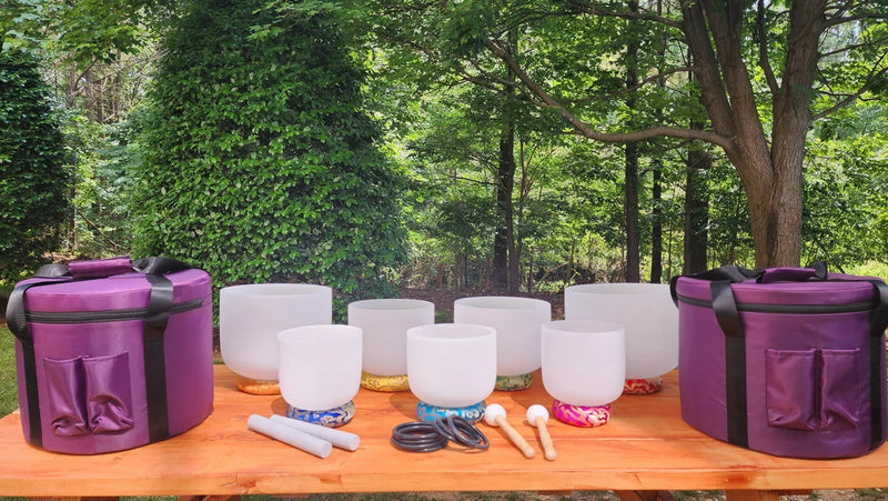 Solfeggio Crystal Singing Bowl Set in 174Hz 285hz 396Hz 639Hz 417Hz and 528Hz with Padded Secure Cases and Strikers - Thecosmicaccess