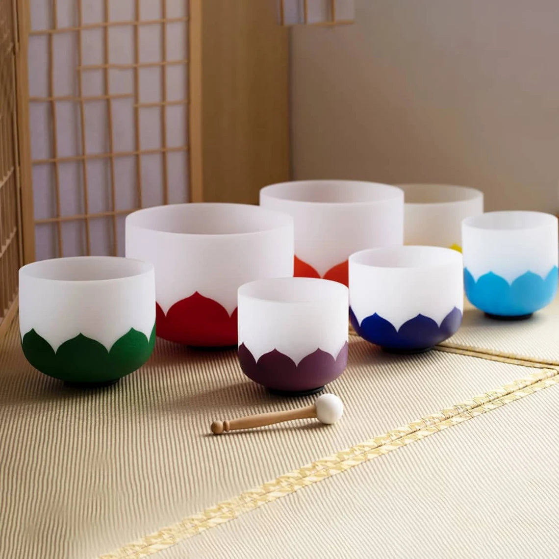 432Hz 7 Set Chakra Perfect Pitch Lotus with Inner Sign Crystal singing bowl set - Thecosmicaccess