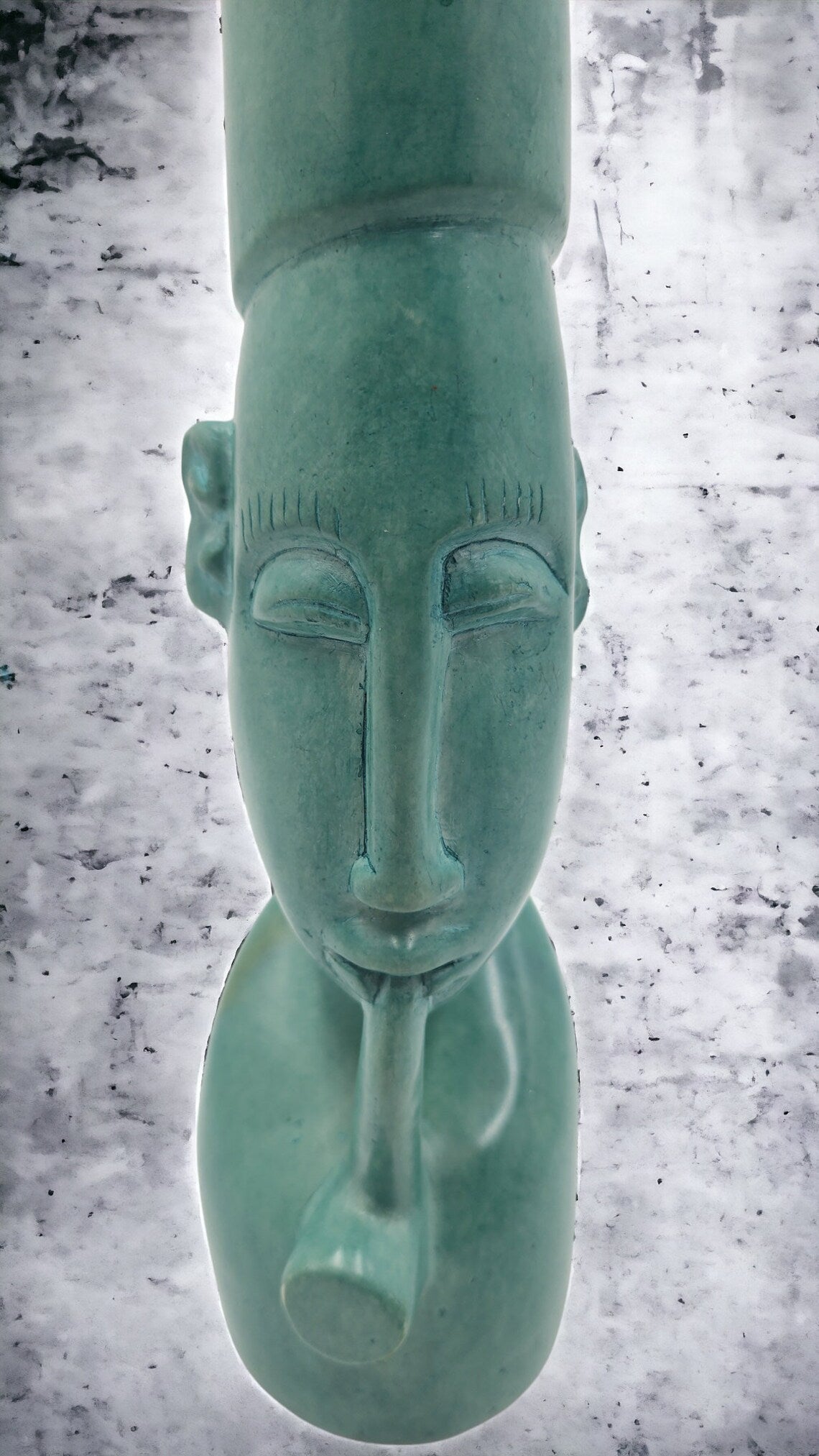 Rare Vintage African Antique Ancestral Heritage King Sculpture Thoughtful Smoking Pipe Green Soap Stone - Thecosmicaccess